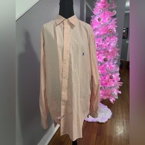 NWOT Ralph Lauren gingham cotton oxford shirt in orange and white size XLT.